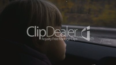 Fall girl at the window in the car