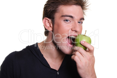 man eats apple