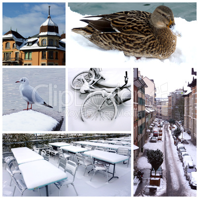 Geneva by winter, Switzerland, collage