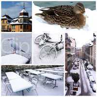 Geneva by winter, Switzerland, collage