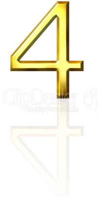 3d golden number 4 with reflection