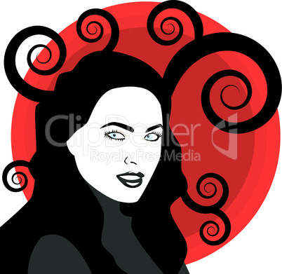 Frau vor rotem Kreis