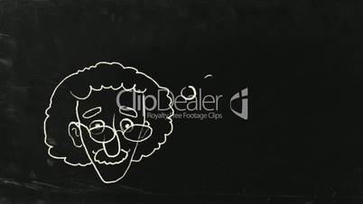 The genius Albert Einstein show tongue. Sketch on blackboard. HD, include alpha channel.