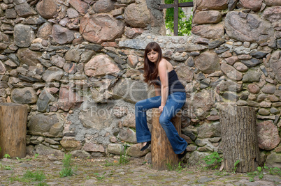 Beauty girl on the ruins.