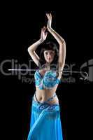 woman in blue dance with cane
