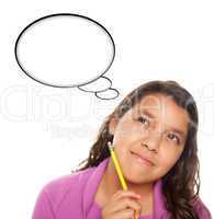 Hispanic Teen Aged Girl with Pencil and Blank Thought Bubble