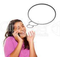 Hispanic Teen Aged Girl on Cell Phone with Blank Thought Bubble