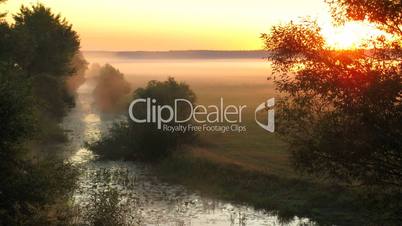 time lapse. fog on sunrise.