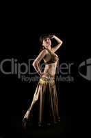 beautiful arabic woman dance in bronze dress