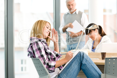 High school students with professor