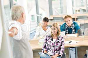 High school - three students with mature professor