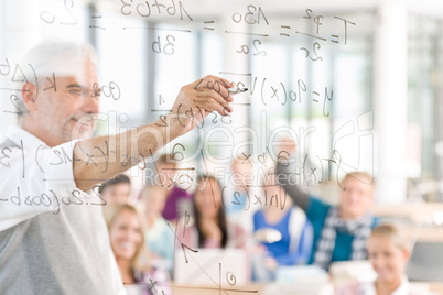 Math lesson at high school - students with professor