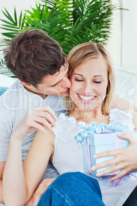 man and girlfriend after giving her a present
