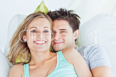 attractive couple hugging and relaxing