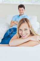 woman relaxing on the sofa with her boyfriend
