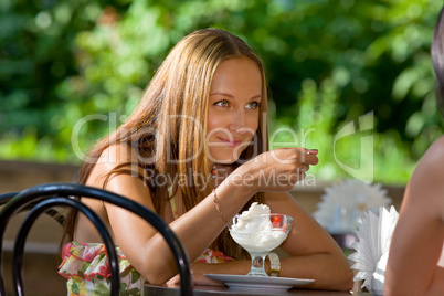 beautiful girl eating ice scream