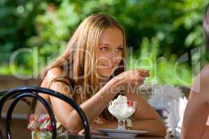 beautiful girl eating ice scream