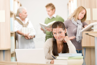 High school library - Student with laptop