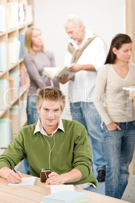 High school library - student with headphones