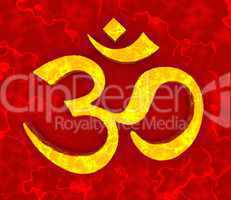 Great Om sign - Gold on Red 08