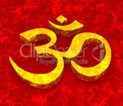 Great Om sign - Gold on Red 09