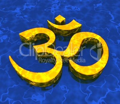 Great Om sign - Gold on Blue 09