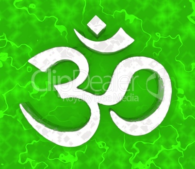 Great Om sign - Silver on Green 04