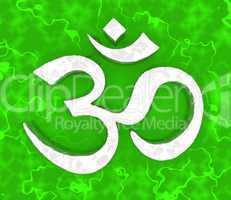 Great Om sign - Silver on Green 04