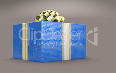 Blue Present or gift box with bow over grey