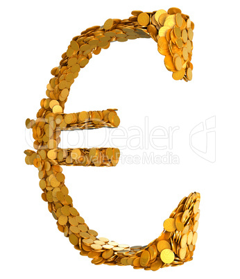 Golden Euro. Symbol assembled with coins