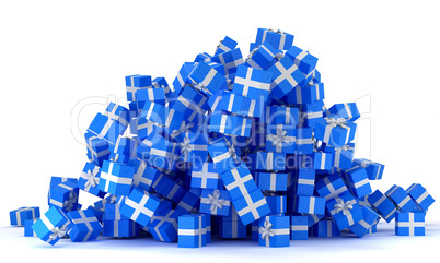 Heap of blue gift boxes