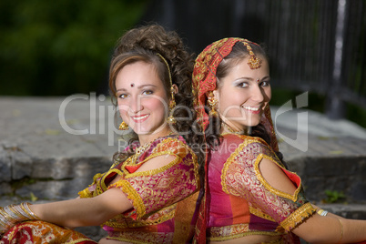beautiful smiling girls - traditional indian dress