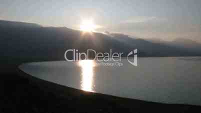 Timelapse of sunrise on mountain lake Tolbo Nuur in Mongolian Altai