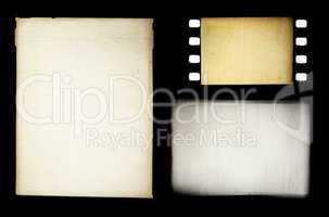 Set of grungy different film frames, isolated on black.