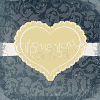 Golden vintage gift card with heart shaped copyspace.