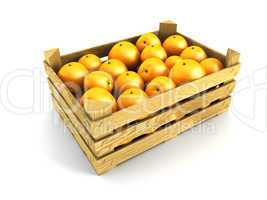 wooden crate full of oranges