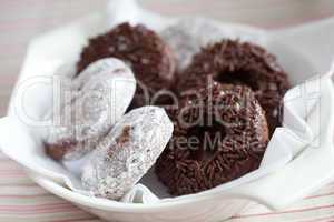 Small bowl with chocolate doughnuts