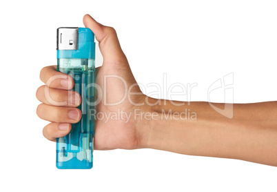 blue lighter in hand