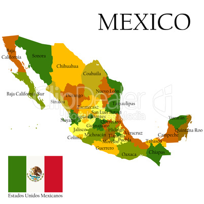 Mercator map of Mexico and flag