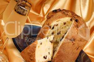 Italian Christmas composition with panettone and spumante