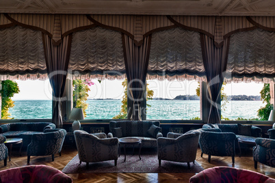 Hotel lounge and lake view