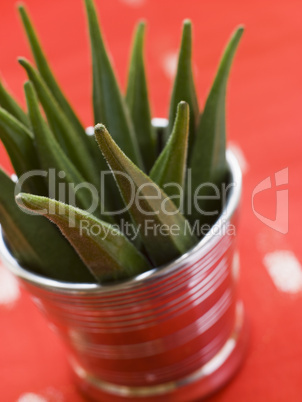 Pot filled with Okra