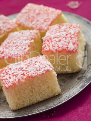 Pewter Plate with Coconut Cardamom and jam Sponges