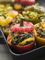 Bell Peppers stuffed with Keema Sag Aloo and Vegetable Pilau