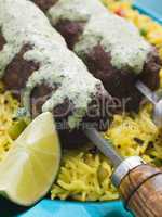 Lamb Mint and Garlic Sheesh Kebab with Pilau Rice and Raita
