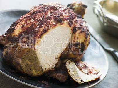 Roast Tandoori Chicken stuffed with Keema carved