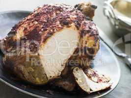 Roast Tandoori Chicken stuffed with Keema carved