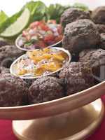 Platter of Kofta Balls with Mango Chutney and Tomato Relish