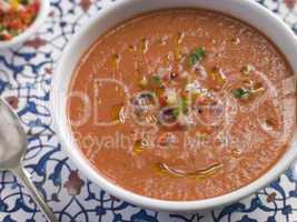 Bowl of Chilled Gazpacho Soup