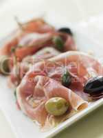Serano Ham Olives and Caper Berries